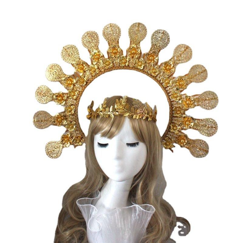 Gothic Lolita Girls KC Halo Crown Headpiece Virgin Sun Goddess Cosplay Baroque Crown Headband Women Headdress Hair Accessories