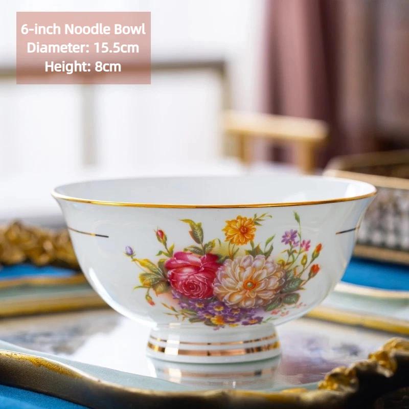 Jingdezhen Bone China Noodle Bowl – 6 Inch Heat-Resistant Footed Porcelain Bowl