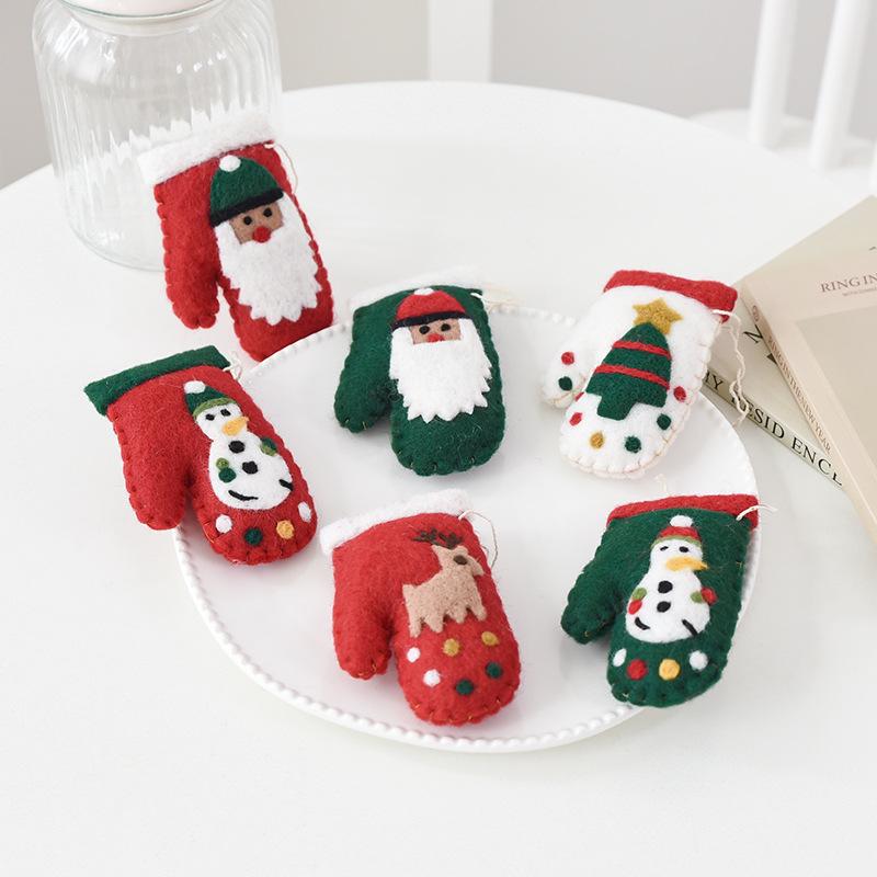 Handmade Christmas Felt Glove Ornaments - Santa, Snowman, Tree Pendants