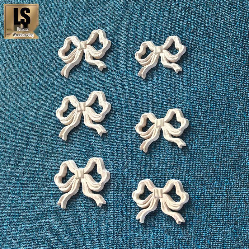 European Style Solid Wood Carved Bowknot Flower Ribbon Decal 10x6.5 cm Solid Wood Bowknot