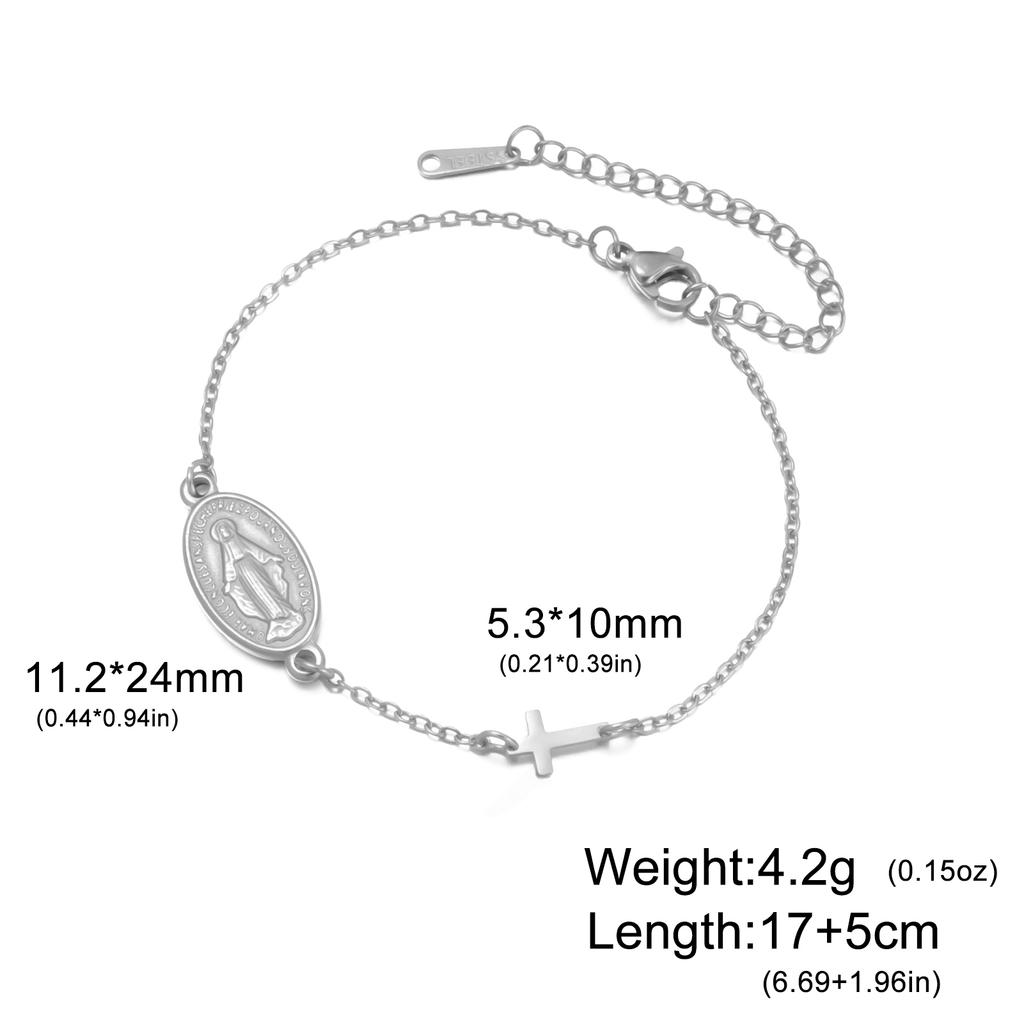 Virgin Mary Pendant Bracelet for Women Stainless Steel Cross Bracelet Catholic Christian Faith Bracelet Religious Gift for Girls
