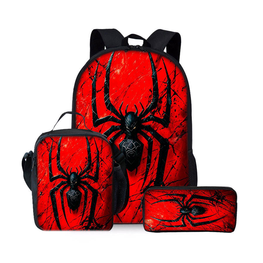 Spider Pencil Case Student Picnic Bag Cartoon Hero No Return Printed Schoolbag Convenient And Large-Capacity Three-Piece Set