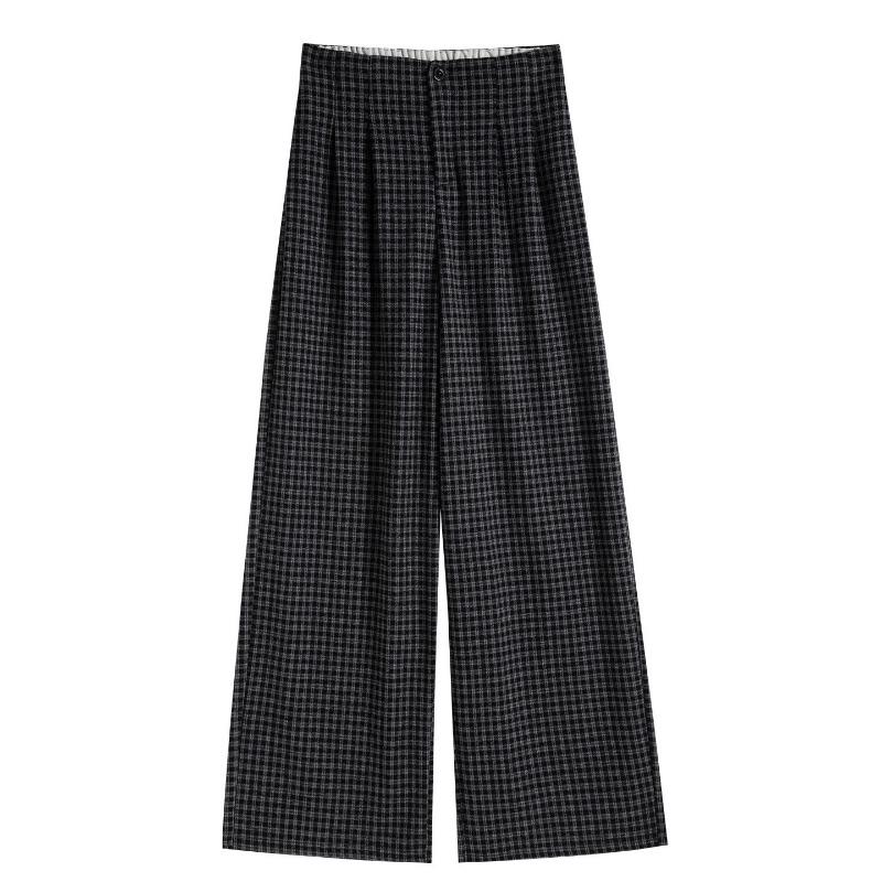 Woolen plaid pants women's spring and autumn new drape lazy loose pants small casual wide-leg pants