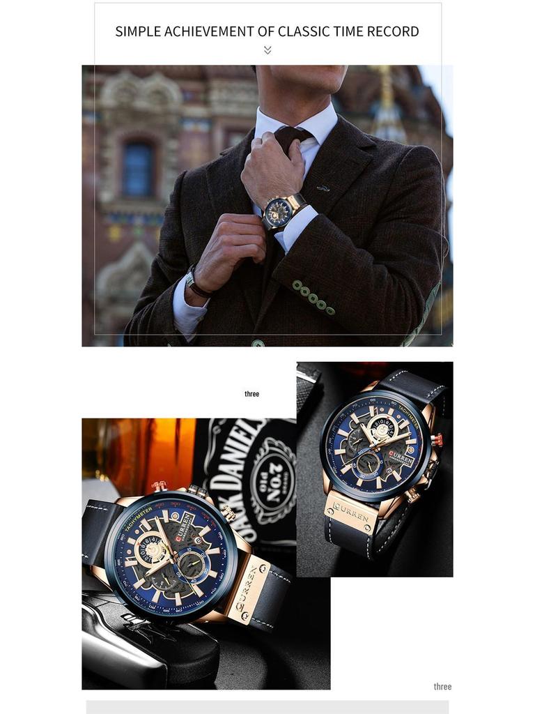 Curren 8380 Men's Waterproof Multifunction Sports Quartz Watch with Leather Strap and Calendar.