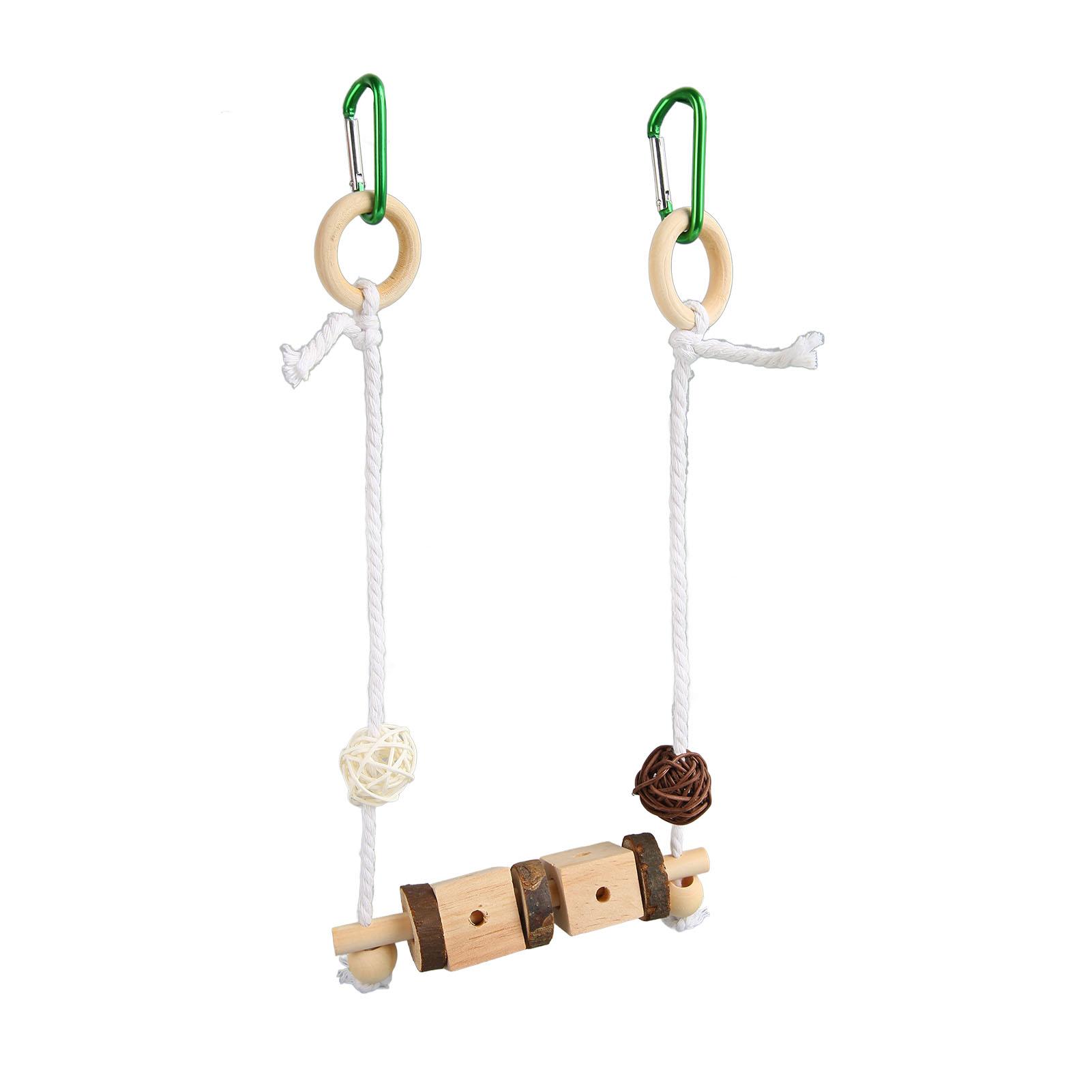 Bird Hanging Swing Rattan Ball Cotton Rope Wood Block Parrots Chewing Swing Toy for Birds Parrot