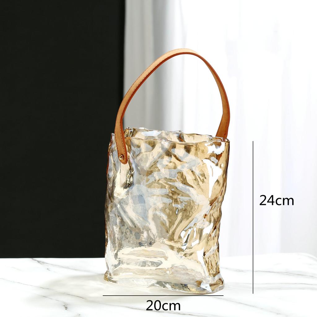 Glass Vase Transparent Tote Bag Shape Wrinkled Irregular Texture Flower Vase Hydroponics Accessories Terrarium Home Decoration