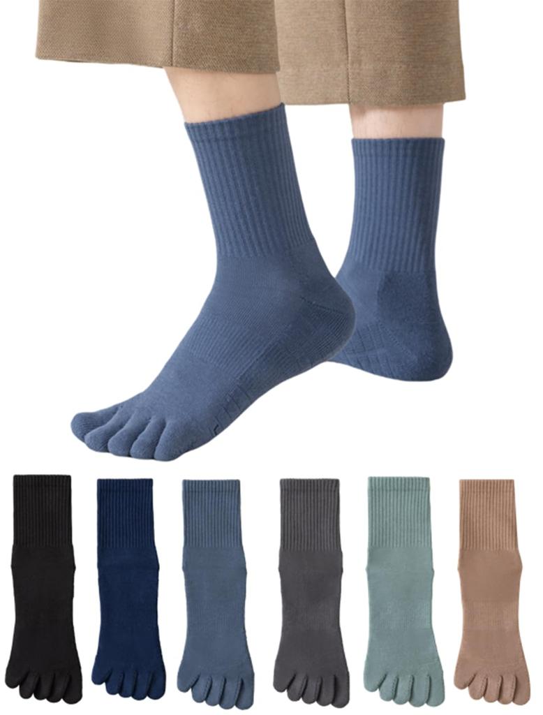 BLACK EAGLE Sports Pile Solid Sizes Set of 6 Pairs Men's Five-Toe Socks, Socks, Half-Length, Sole, Color, 24-26cm,