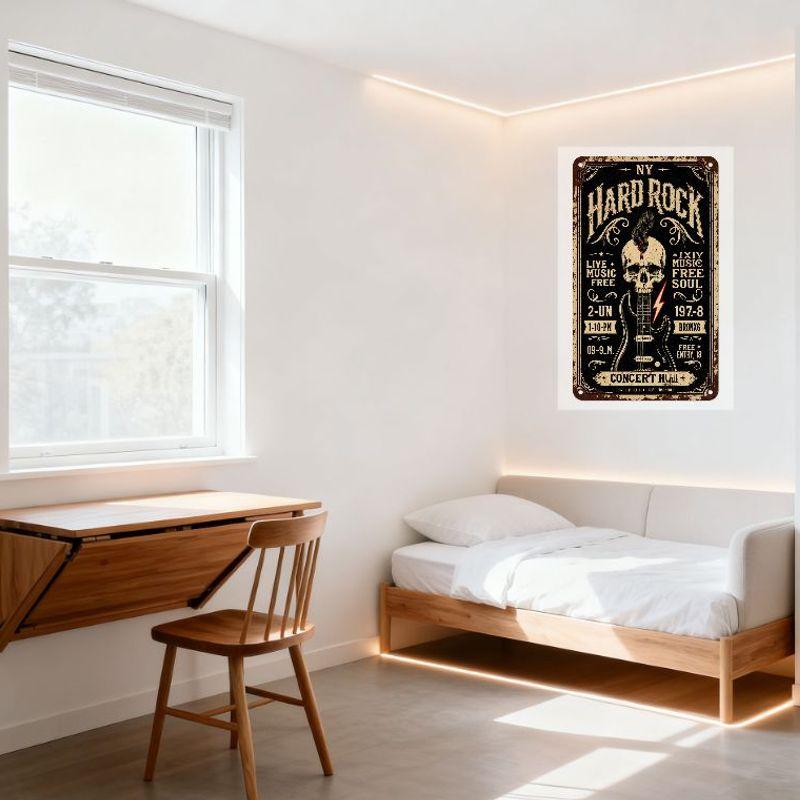 Vintage NY Hard Rock Concert Metal Tin Sign, Skull Feather Guitar Lightning Bolt Decor, Live Music Free Soul 09-9PM 197-8 BRONX6