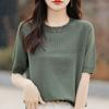 Ice Silk Short Sleeve T Shirt With Knitted Hollow Design For Summer Casual Women