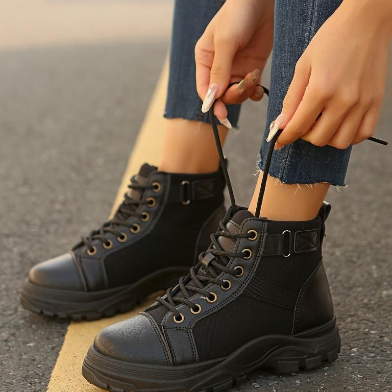 New High Top Women Boots Fashion Thick Sole Men Motorcycle Boots Non-slip Breathable Casual Sneaker Women Ankle Boots 36-45