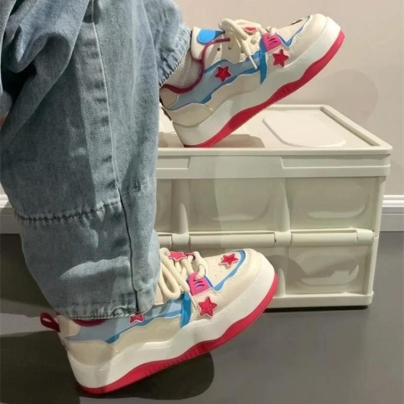 Fashion Wome 2024 Spring New Star Thick Bottom Leather Vulcanize Shoe Platform Sports Shoe Casual Sneakers Women's Footwear Plus Size 40