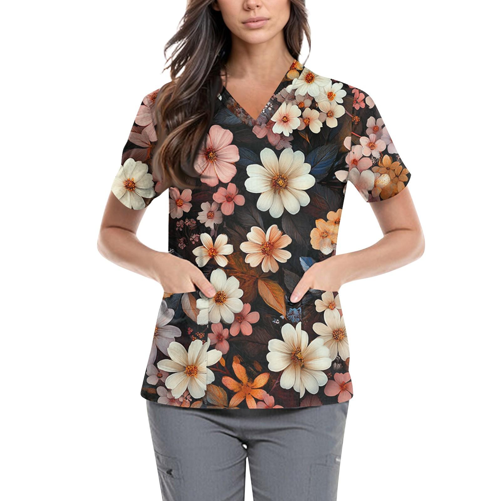 

Женская симпатичная принтованная рабочая одежда с V-образным вырезом, двухслойными карманами, базовым коротким рукавом, пуловером ко Дню святого Валентина XL