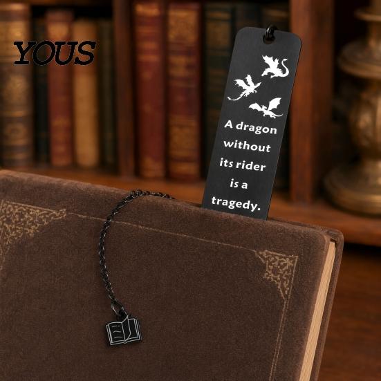Elegant Metal Bookmark Pterosaur Bookmark, Stainless Steel Fourth Wing Design Page Marker with Black Tassel, Unique Literary Gift for Book Lovers And