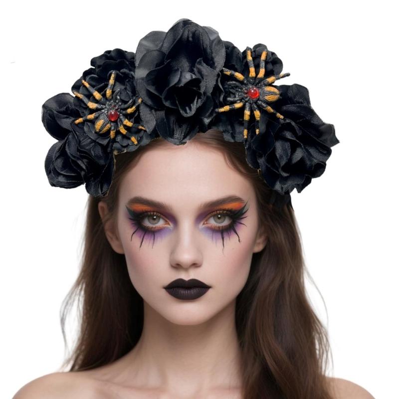 Floral Hairband Skull Rose Hair Hoop Halloween Decorative Spiders Role Play Costume Proms Party Live Show Headwear
