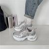 Leather Heightening Paris Old Magazine~ Silver and White Casual Fashion Heightening Platform Sports Casual Shoes Female Dad Shoes