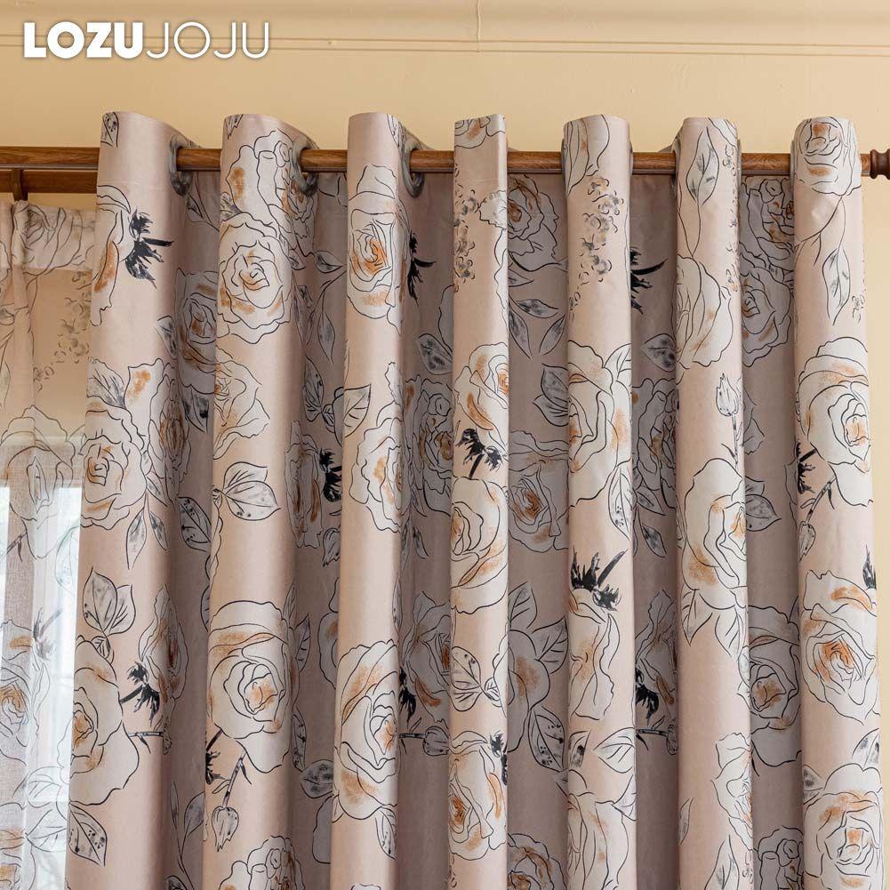 1PC LOZUJOJU French Fashionable Printed Rose Patterned Curtains Full Blackout Curtains for Bedroom Living Room Balcony Window for Home Decor