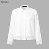 ZANZEA Women Casual Turn Down Collar Loose Lace Crochet Splice Long Sleeve Blouse