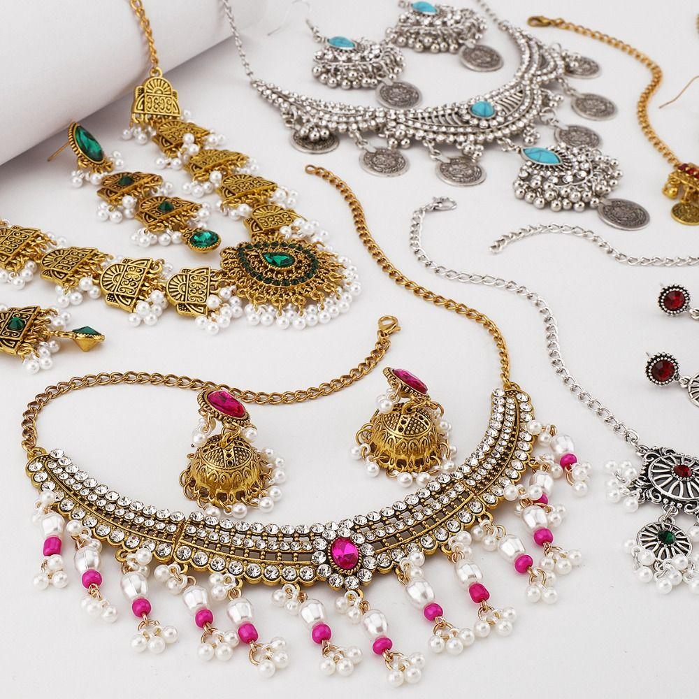 Korean Style Rhinestone Tassel Earring Turquoise Sparkling Necklace  Birthday Gift