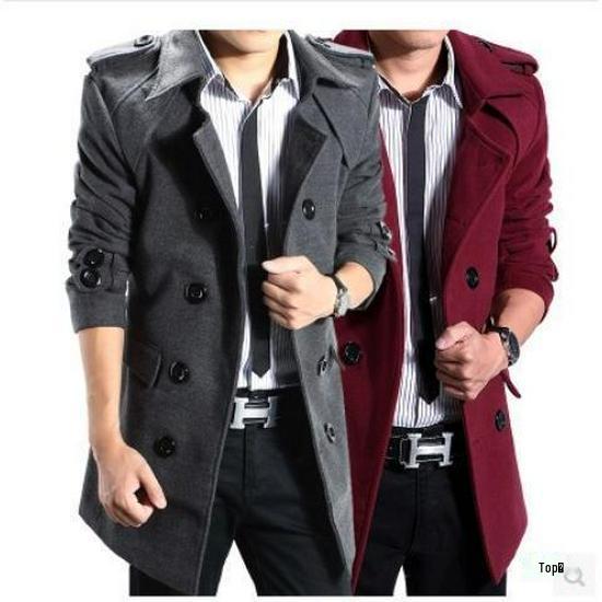 Korean Style Men's Slim Fit Wool Trench Coat - Autumn/Winter Mid-Length Cape Outerwear