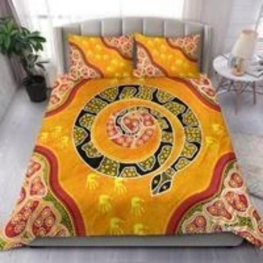 Duvet Cover Set Aboriginal Bedding Set, Australia Kangaroo Running Lizard Art Bedding Cover
