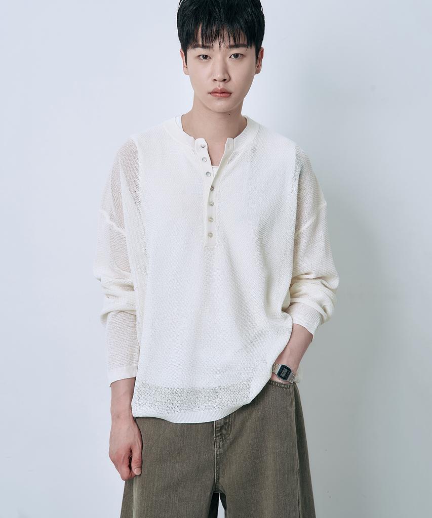 Ousa Linen Blend Henley Neck Knit 4 Colors