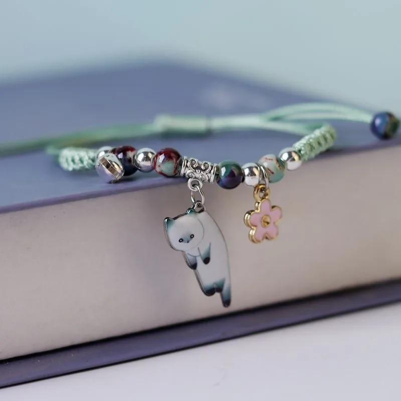 Korean Cute Cartoon Animal Cat Rabbit Flower Bracelet for Girl Kids Women Fashion Charm Student Friendship Bracelets Jewelry