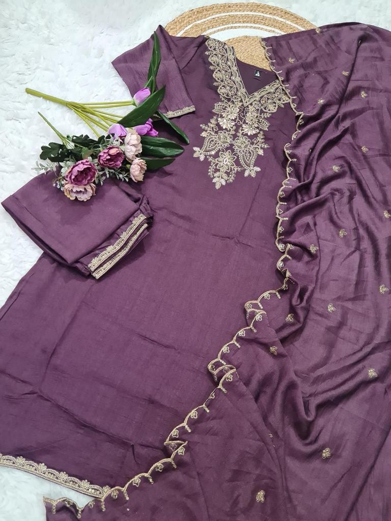 Women Designer Purple Kurti Salwar Suit Indian Bollywood Kurta Pant Dupatta Set Dress