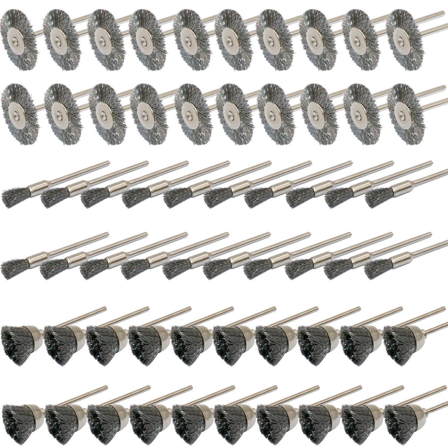 

JINTONG Dremel Rotary Tool 3 Wire Steel Wire Wheel Polishing Grinding Bristle Polishing Dremel Rotary Tool Accessories Pack of 60 Brushes, Types