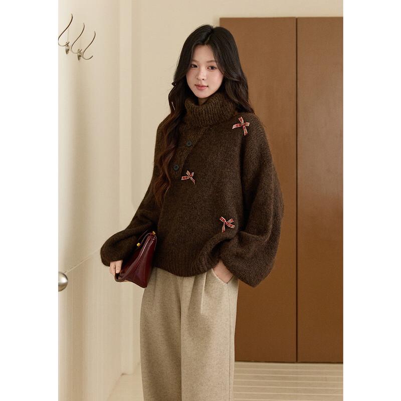 Women's French Retro Plaid Bowknot Sweater with Detachable Collar