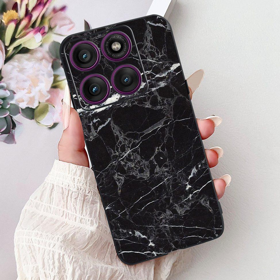 For Motorola Edge 60Pro XT2507-1 Back Cover For Motorola Edge 60 Pro Case Cute Cartoon Luxury Flower Painted Black Silicone 6.7"
