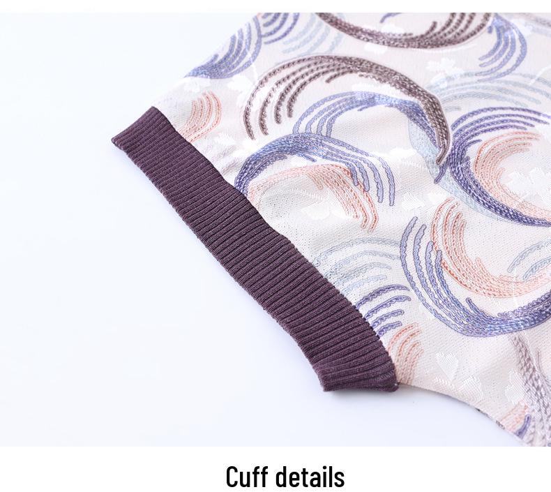 Mother's Short-Sleeve Knitted Base Layer - Chinese Style Round Neck Top for a Youthful Look