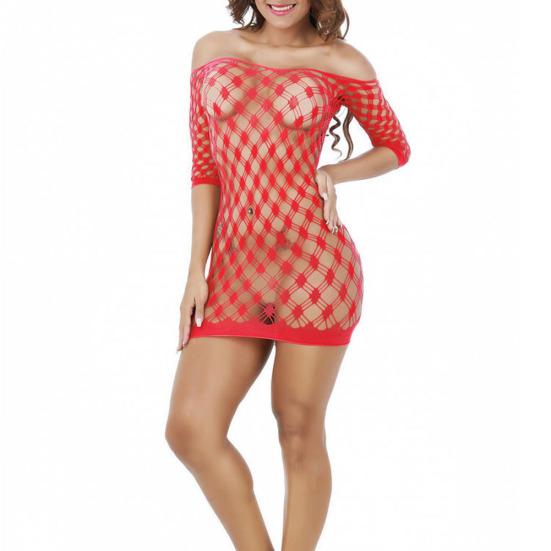 Sexy Women Off Shoulder Backless Fishnet Babydoll Sleepwear Bodycon Mini Dress