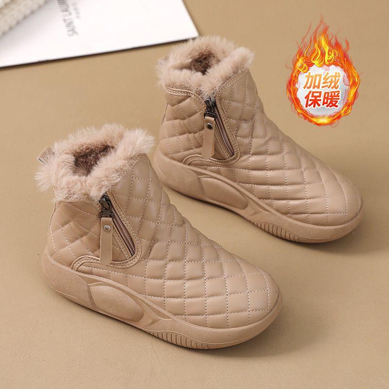 Leather Short Boots Winter New Fashion Women's Boots Fleece Soft-soled Snow Boots Warm Cotton Boots