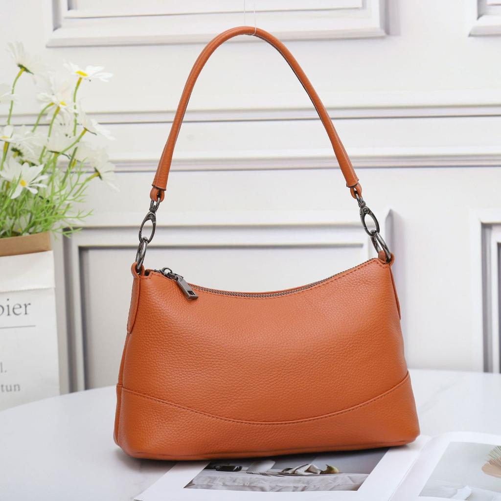 Cowhide Women Single Shoulder Crossbody Simple Multi-compartment Dumpling Bag Large Capacity Aunt Mother Bag