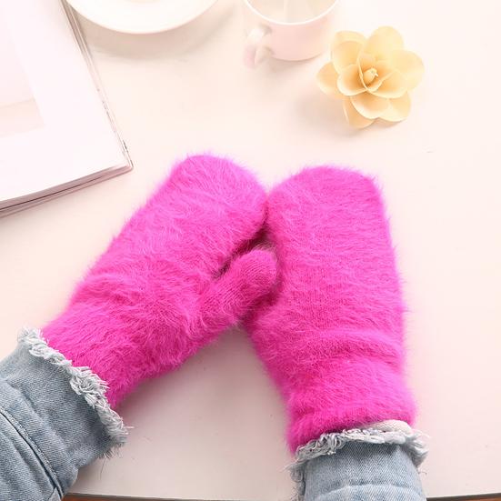 1 Pair Adults Mittens Thickened Stretchy Soft Fuzzy Cozy Cold Resistant Solid Color Windproof Winter Women Gloves for Outdoor