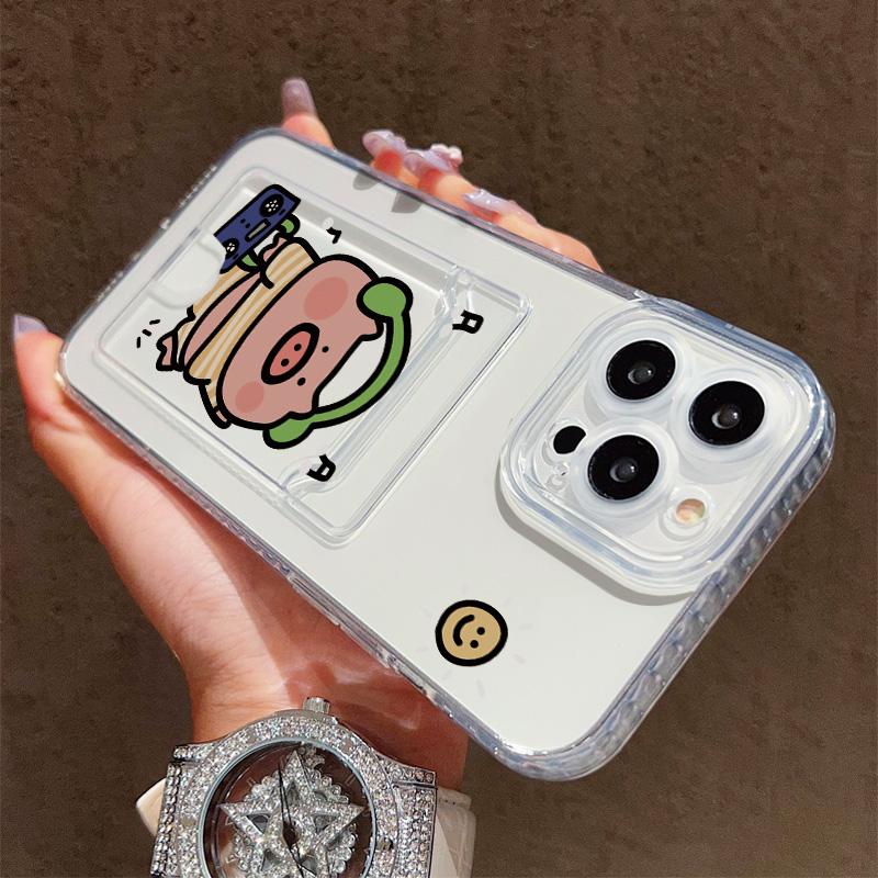 Card Slot Holder Silicone Wallet Pocket Case For  iPhone 17 Air 16 14 13 Samsung S23 S24 S25 Plus Redmi Note 14 13 12 11 10 Cover Clear Phone Bumper