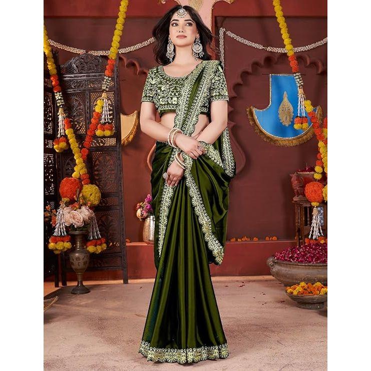 Elegante Designer-Sarees für Damen Premium Rangoli-Stoff mit verziertem Rand, Leichte und stilvolle ethnische Kleidung - Perfekt für Partys,