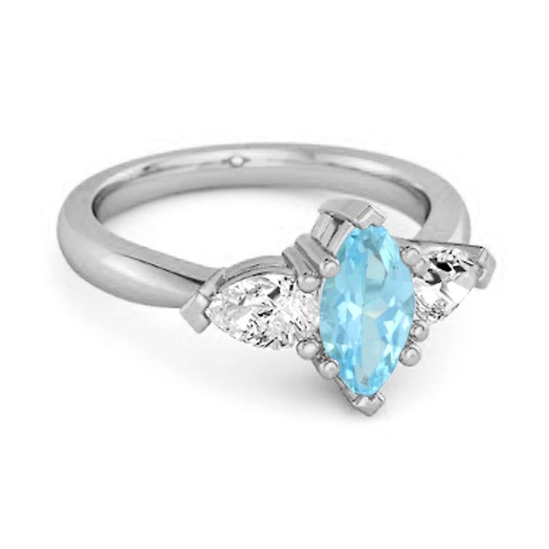 Blå Topas Trio Sten Avsmalnande Ring - 925 Sterling Silver