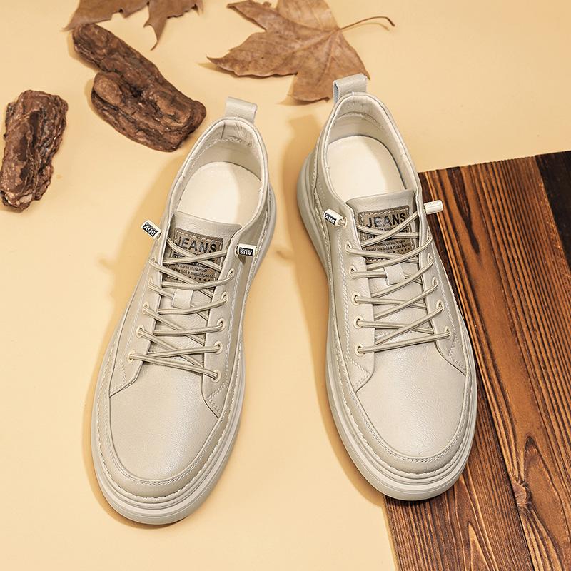 Fashion Men's Leather Casual Sneakers Outdoor Breathable Shoes Soft Low-top Working Shoes