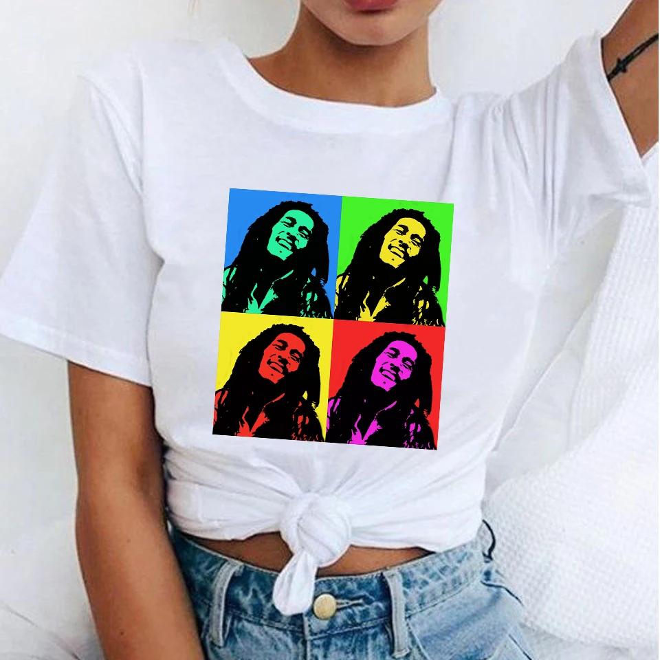 Womens Tshirt Womens Fashion Tshirt Bob Marley Printed Casual Round Neck Cute Short Sleeve Summer Top Harajuku Tshirt