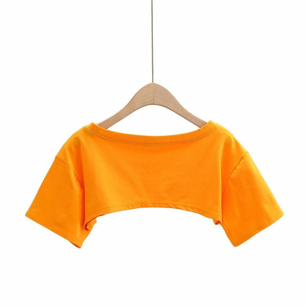 Women's Round Neck Short Sleeve Loose Fit Crop Tee Solid Casual Streetwear Top