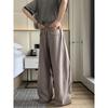 Men Double Belt Pleated Straight Micro Flared Loose Casual Dress Pants