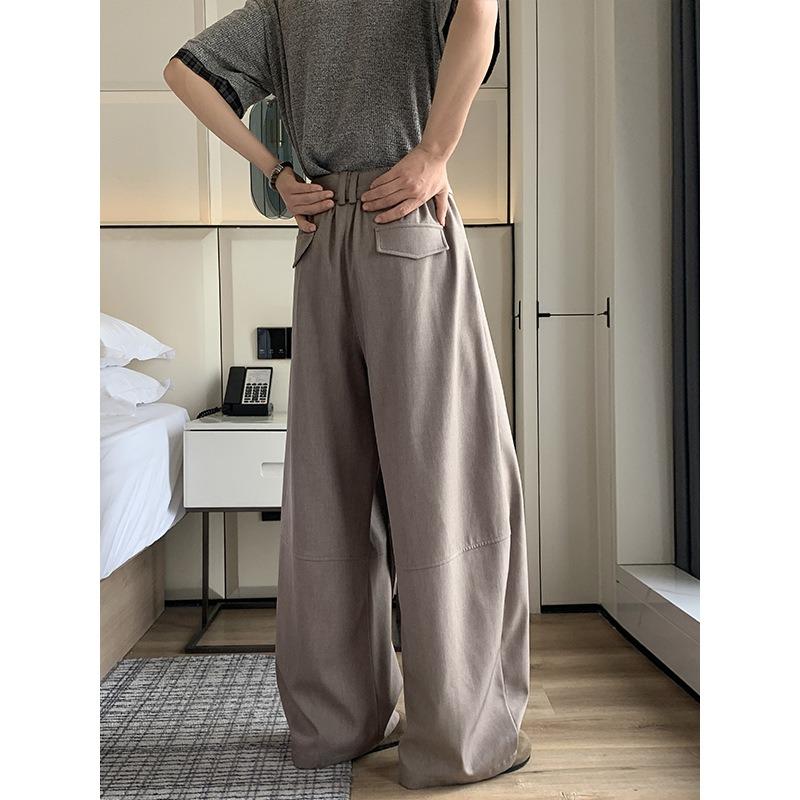 Men Double Belt Pleated Straight Micro Flared Loose Casual Dress Pants