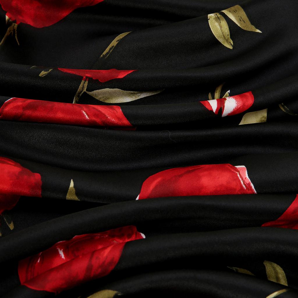 Summer Casual Rose Printed Hijab Bandana Square Satin Silk Scarf For Muslim Woman Hairband Ladies Wraps Headband 85*85Cm