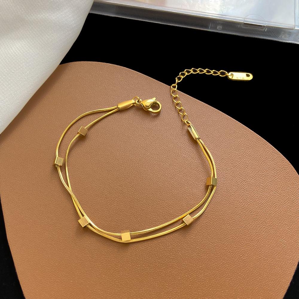 Fashion Stainless Steel  Double-Layer Snake Bone Six Small Square Bracelet, A Gift For Women's Love Wholesale