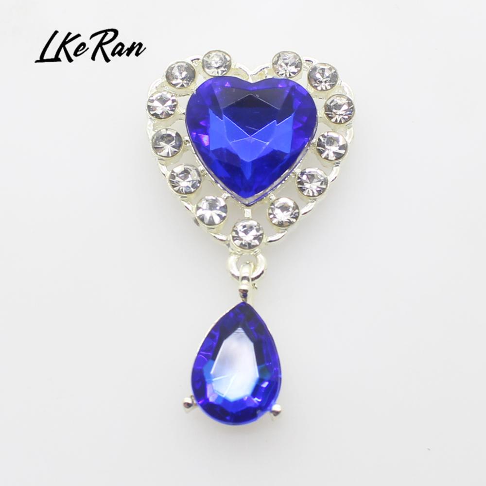 New 5Pcs 25mm*45mm Heart Acrylic Rhinestone Pendants Buttons For Wedding Decoration Metal Brooch Hair Bow DIY Jewelry Craft