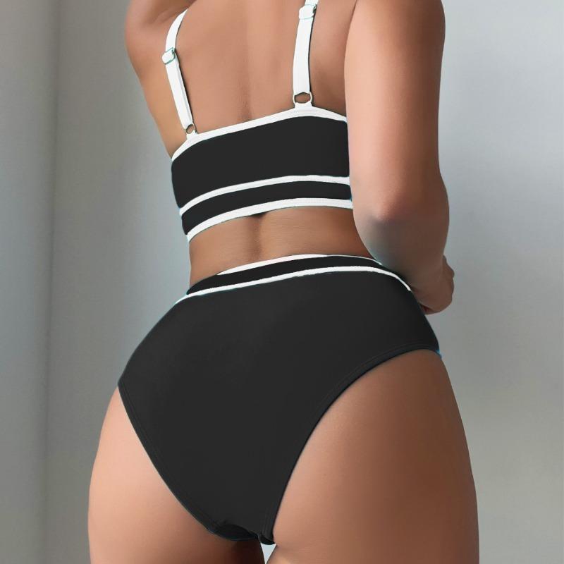 New Contrasting Color Sexy U-neck Swimsuit High Waist Swimsuit Bikini Women's Split Swimsuit