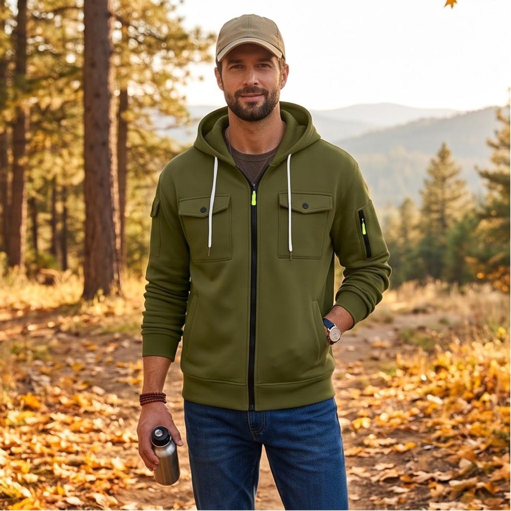 Men's Color Hooded Lightweight Jacket for Fall and Winter