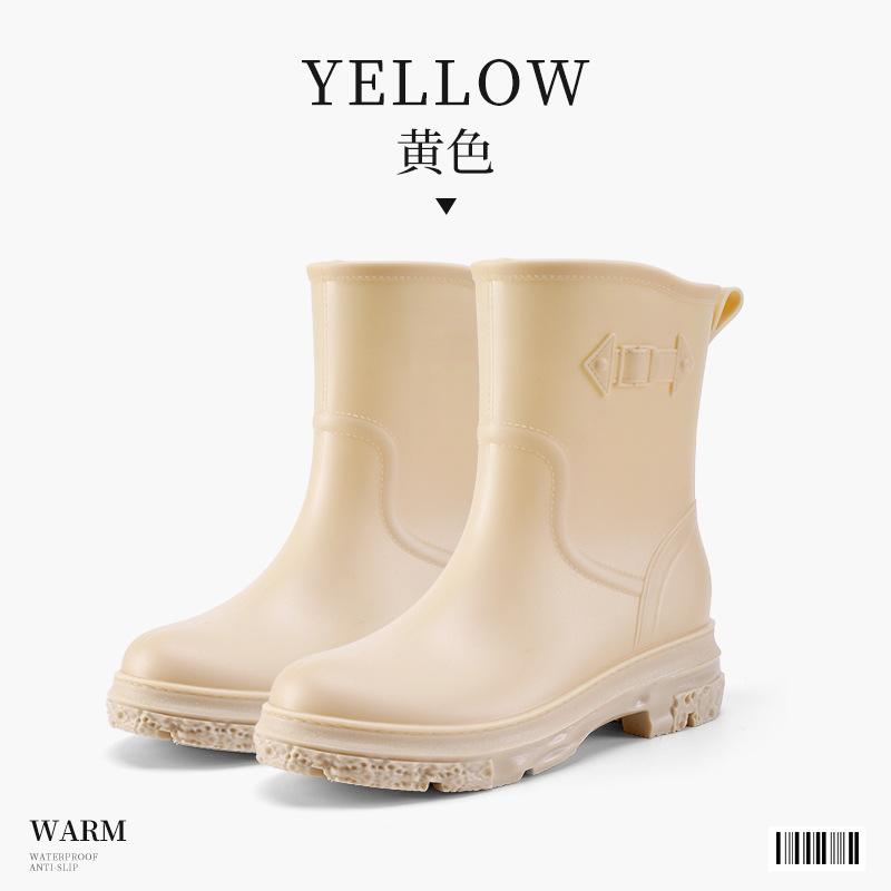 Women's Medium Tube Rain Shoes Non-slip Outer Wear Fashion Trend Waterproof Thick Sole Height Increase Thin Overshoes Rain Boots