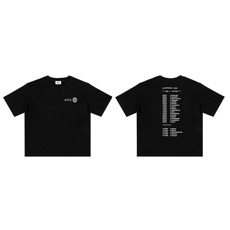 Men TShirt Antiwrld Tour Letter Oversized Cotton Short Sleeve Tees Tops Harajuku Y2k Streetwear Fashion Vintage Unisex Clothing